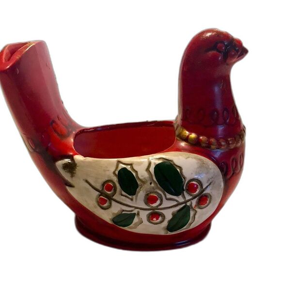 Vintage Ruben’s Originals Christmas Partridge Bird Planter red with holly branch - Picture 1 of 7
